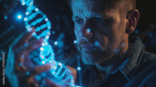 Man manipulating DNA hologram