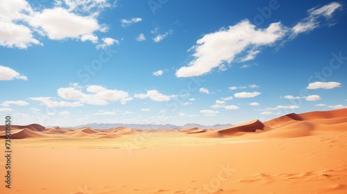 A beautiful desert against a blue sky with rare white clouds on a sunny, clear day.
