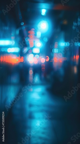 Blurred neon lights in a dark alleyway. The concept of urban nightlife. © volga
