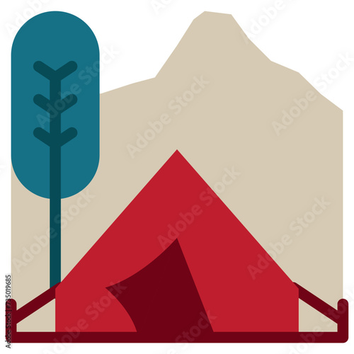 campground tent vacation outdoor camping flat style