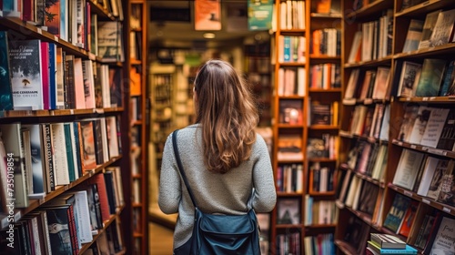 Woman Standing in Front of a Bookshelf Filled With Books