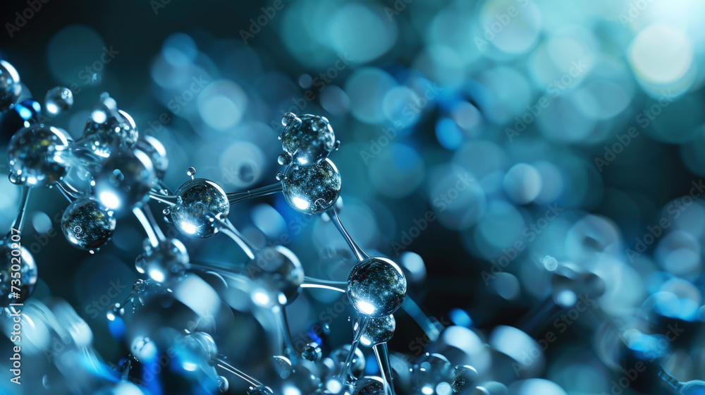 Scientific backdrop. Molecular structure at atomic level. Dark blue background.Medical technology concept. Generative AI Scientific backdrop. Molecular structure at atomic level. Dark blue background.Medical technology concept. Generative AI
