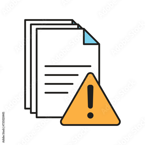An illustration of a document with a attention sign. File icon with an exclamation point to indicate danger. Modern file, error, icon, emblem.