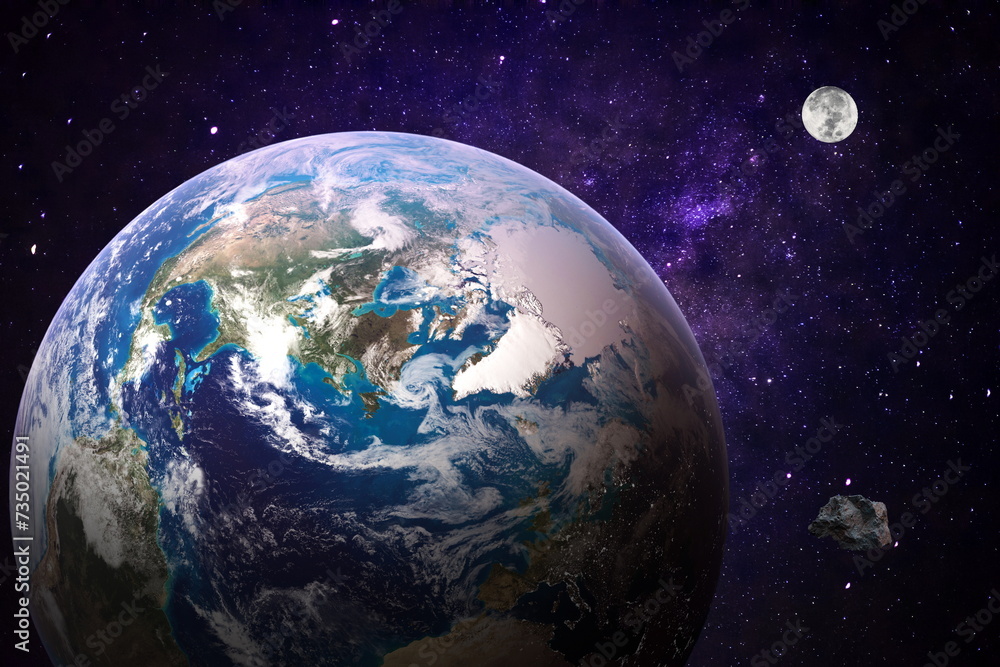 Obraz premium galaxy blue earth rock and moon space