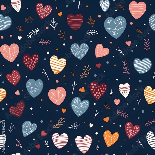 Cozy Hearts with seamless pattern and background