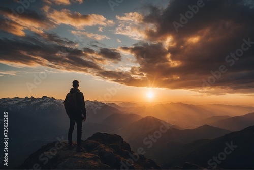 A man standing on top of a high mountain