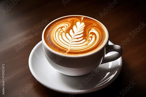 coffee latte with decoration in a white cup
