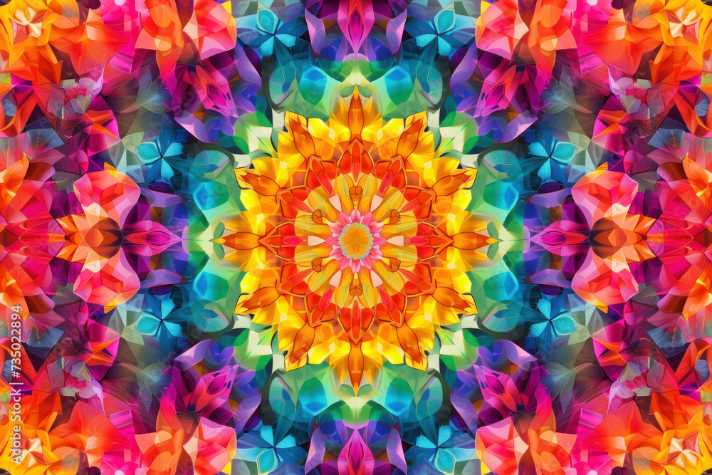 Bright colorful kaleidoscope pattern. Festive style