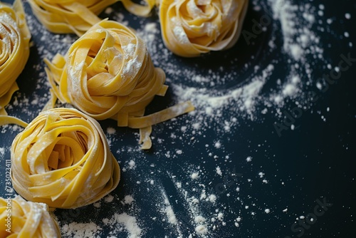 freshly cooked pasta at the table on a black table 