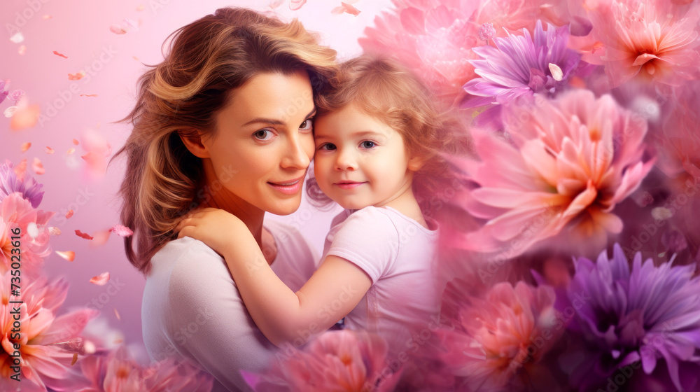 A tender mother-daughter hug in a cascade of petals and pastel blossoms conveys deep family bonds. This scene captures affection, warmth, and the essence of maternal love. A tender mother-daughter hug in a cascade of petals and pastel blossoms conveys deep family bonds. This scene captures affection, warmth, and the essence of maternal love.