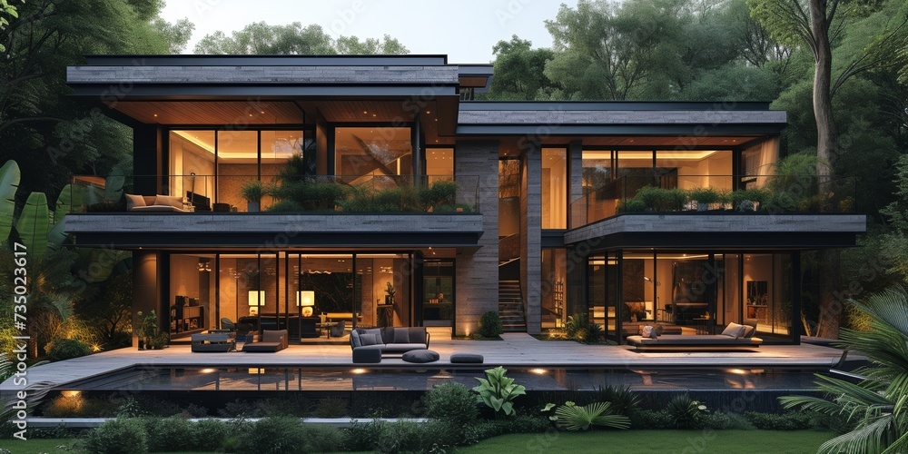 A luxurious modern villa with a stunning garden and contemporary architecture, offering exquisite outdoor living spaces. A luxurious modern villa with a stunning garden and contemporary architecture, offering exquisite outdoor living spaces.