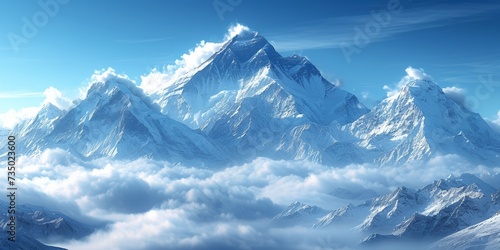 Majestic peak shrouded in snow and fog, offering breathtaking views of rugged landscape.