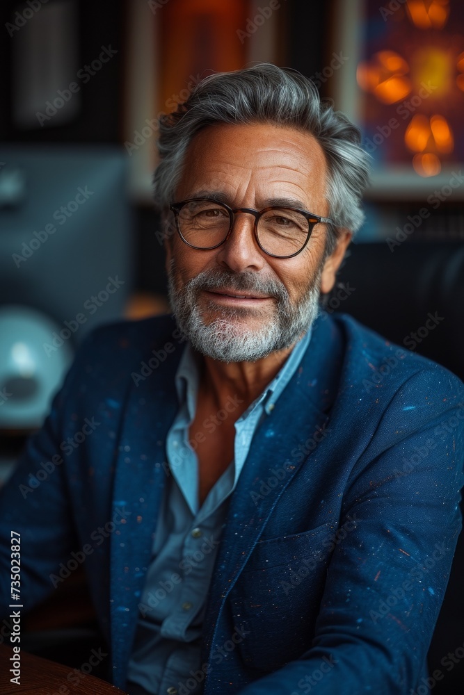 A serious and distinguished mature Caucasian man in a studio portrait exuding confidence and professionalism.