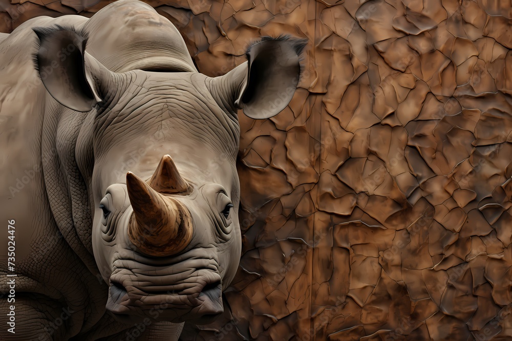 Rhino skin texture, seamlessly blending into the rugged African terrain