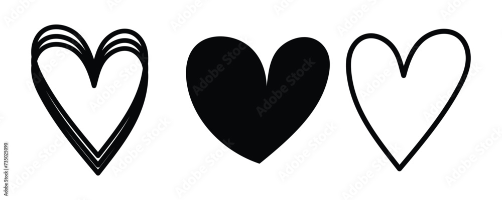 Black heart doodle icon. Isolated hand drawn love symbol with white background. Black heart doodle icon. Isolated hand drawn love symbol with white background.