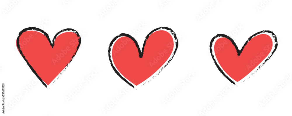 Red heart doodle icon. Isolated hand drawn love symbol with white background. Red heart doodle icon. Isolated hand drawn love symbol with white background.