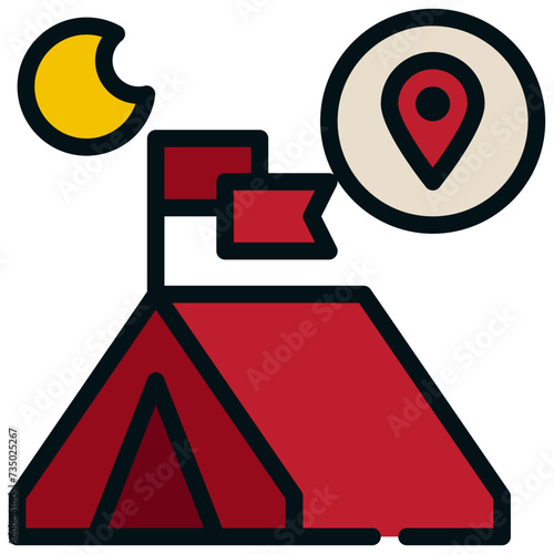 tent camping campground location pin map filled outline