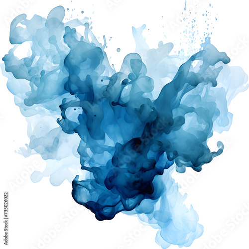 Blue sea water watercolor ink hand stroke isolated paper grain texture vector stain on white background for design, decoration