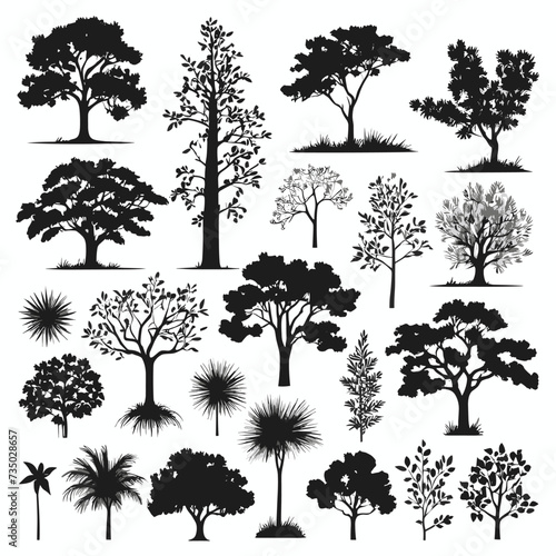 Tree silhouette set vector illustration collection
