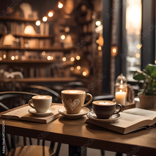 Cozy Coffee Haven: Heartfelt Latte Art, Books, and Warm Lighting