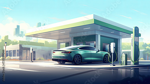 EV charging station for electric car. Electric car is being charged. Ai art © Kassandra
