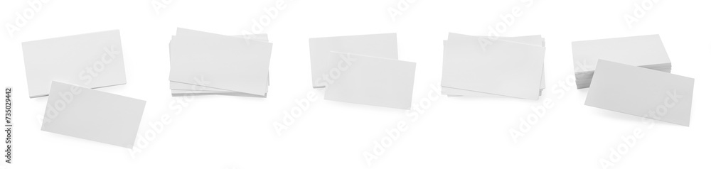 Many blank business cards isolated on white, set Many blank business cards isolated on white, set