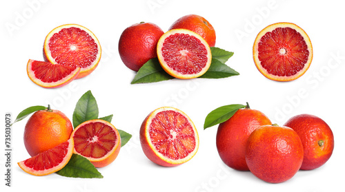 Fototapeta Naklejka Na Ścianę i Meble -  Ripe red oranges isolated on white, set