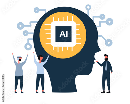 businessman invented AI processing  industry robot factory  Robotic system Artificial intelligence Vector on white background