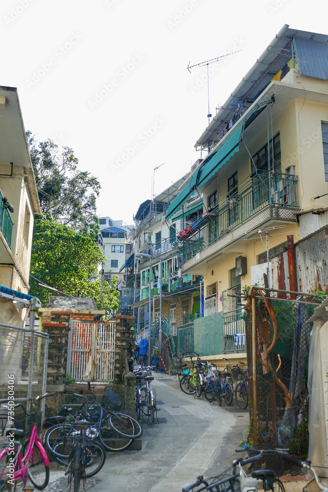 Residential houses along alleyway on Cheung Chau Island, Hong Kong