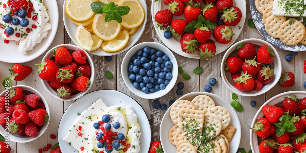 Strawberry and blueberry waffle lemon appetizer plate with white vanilla cream for july 4th usa flag color bites big and small strawberry sandwich Strawberry and blueberry waffle lemon appetizer plate with white vanilla cream for july 4th usa flag color bites big and small strawberry sandwich