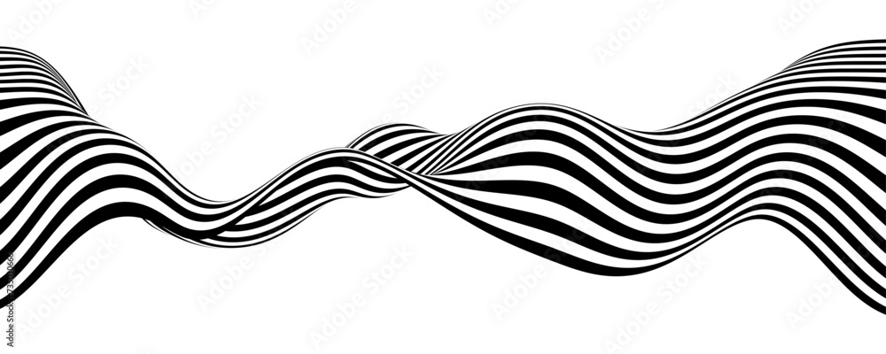 Abstract background with wave lines. Dynamic abstract vector design. 3D optical illusion- line art. Curved smooth shape on white background. Abstract background with wave lines. Dynamic abstract vector design. 3D optical illusion- line art. Curved smooth shape on white background.