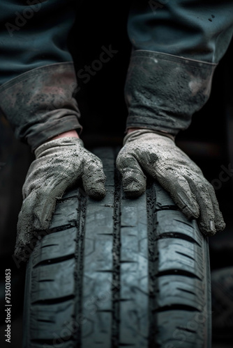Car tire fitter and hands on tire © Артур Комис