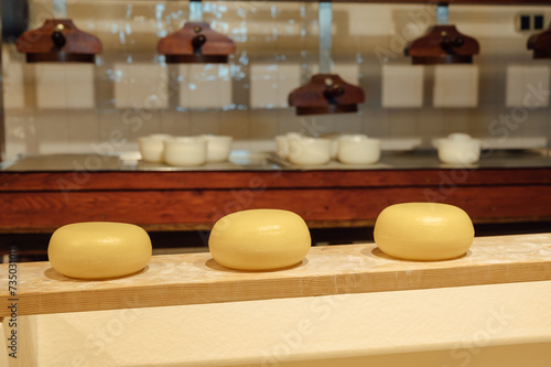 Interior of a cheese factory with modern equipment
