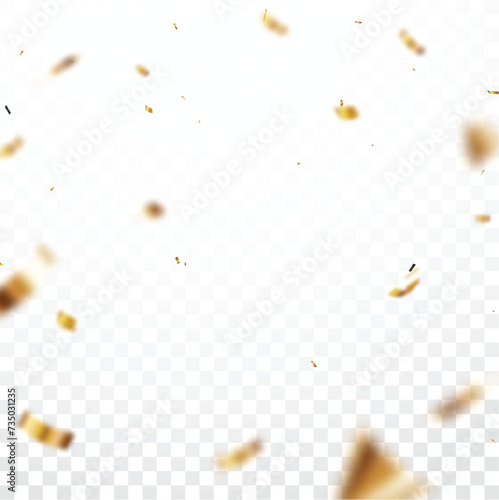 Gold confetti and ribbon, isolated on transparent background