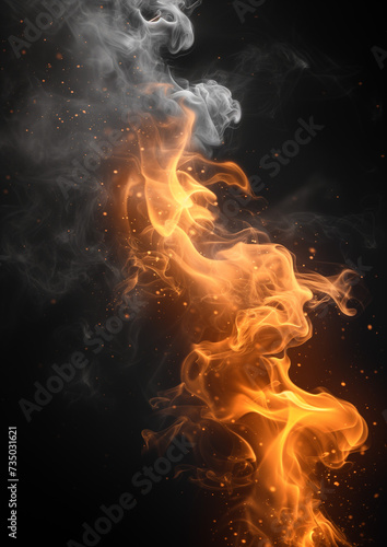 Illustration, realistic flames, and smoke on a pure black background. Unusual illustration.