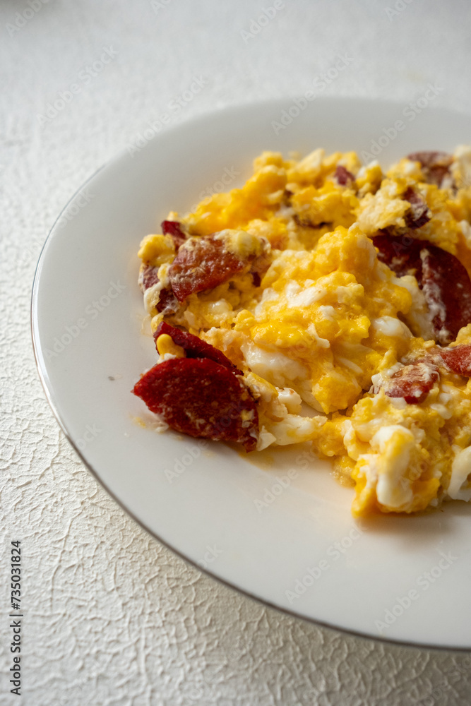 a Turkish breakfast classic, eggs with sausage a Turkish breakfast classic, eggs with sausage
