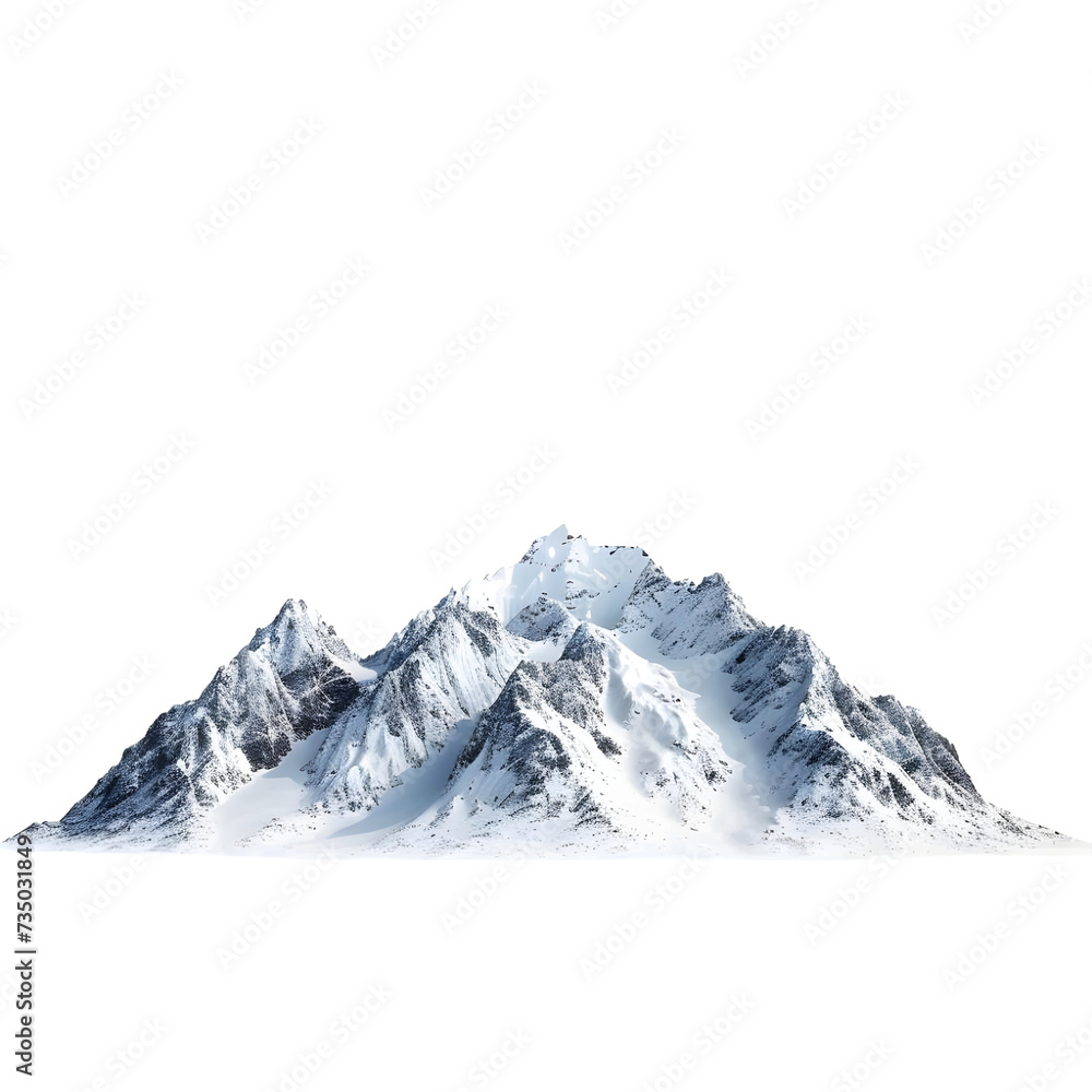 Obraz premium Snow capped mountains isolated on transparent or white background, png 