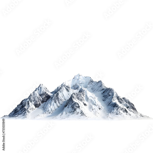 Snow capped mountains isolated on transparent or white background, png  © Muzikitooo