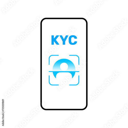 Smartphone KYC verification interface. Secure KYC technology safe user identification mobile biometric service.