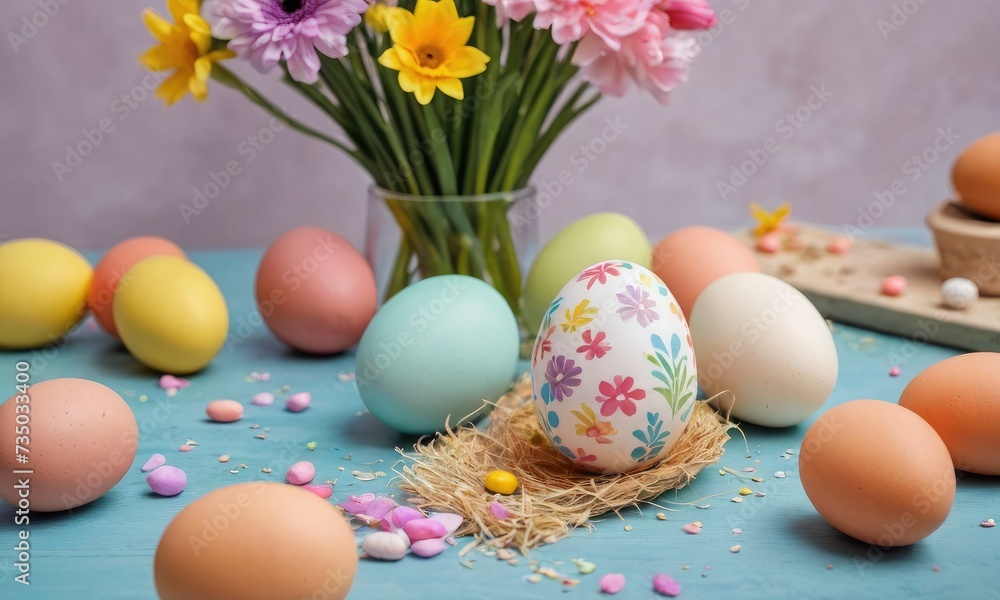Easter Bouquet: Colorful Eggs Nestled in Pastel Splendor