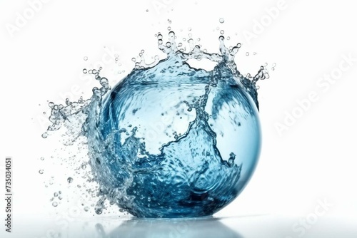 Sphere-shaped water splash on white background. Generative AI