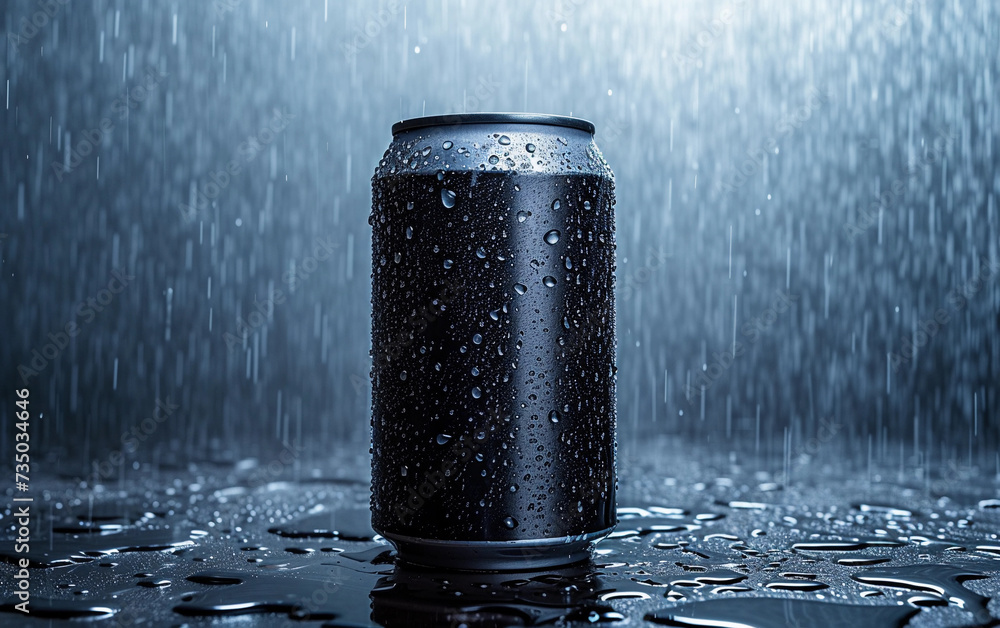 An image showcasing a can of soda sitting on top of a wet floor. An image showcasing a can of soda sitting on top of a wet floor.