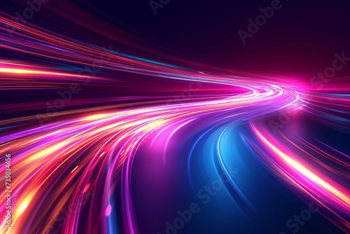 A futuristic template with fast moving light trails on a dark backdrop for flyers, posters and banners.