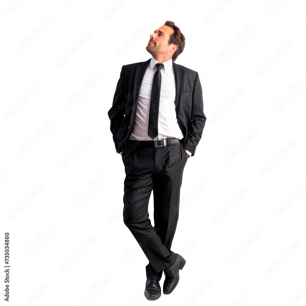 Professional Businessman Standing With Hands in Pockets, Isolated on a Transparent Background Professional Businessman Standing With Hands in Pockets, Isolated on a Transparent Background