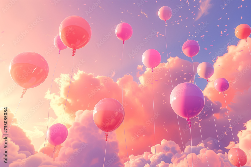 Fototapeta premium balloons in the sky, sky in balls, joy, holiday, festive mood, balls in the clouds, air cloud, balls flying, colorful balls in the sky, unusual balls, beautiful balls, magical mood, nature in balls