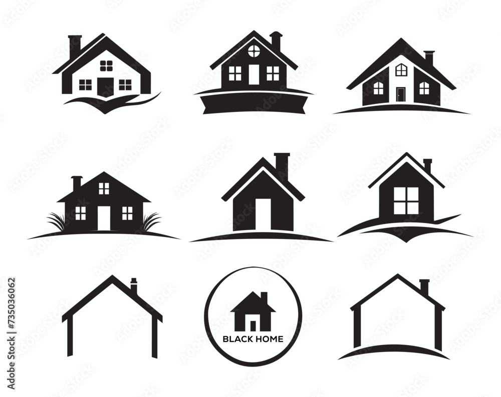 Set of black home logo construction logo design vector 