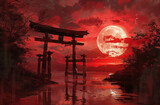 abstract image of ancient torii gate. landscape in Japanese style