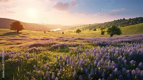 landscape sunrise view on the meadow in spring © kucret