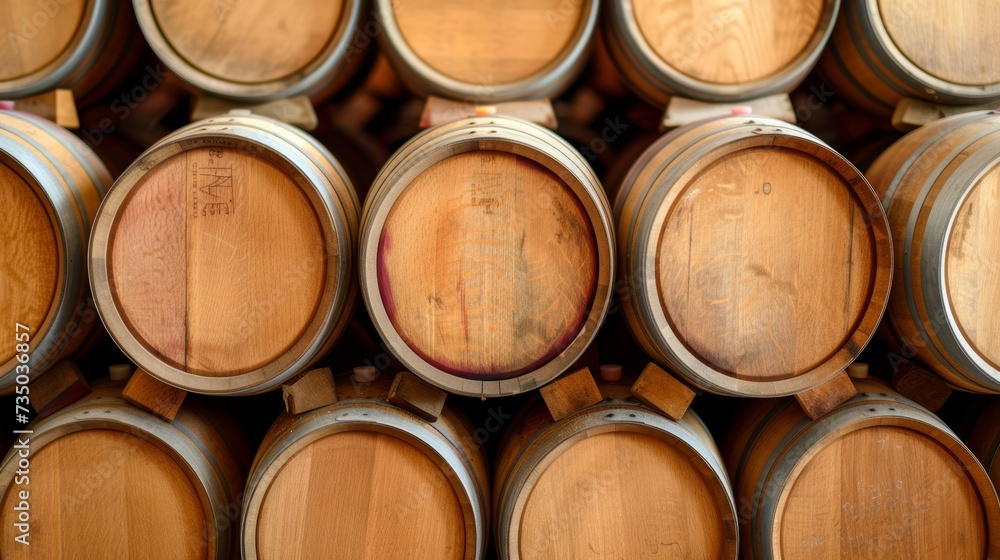 Modern wine cellar with wooden barrels winery industry environment background for wine production Modern wine cellar with wooden barrels winery industry environment background for wine production