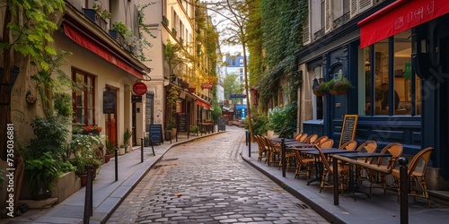Charming neighborhood in Paris, France with stunning Parisian buildings and iconic landmarks. © ckybe